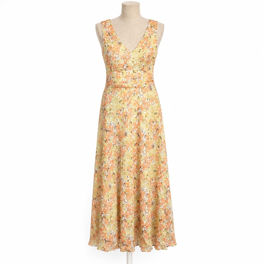 Vintage Y2K 100% Silk Floral Maxi Dress Size S Fairy Cottagecore Empire Waist